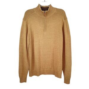 Oscar De La Renta Sweater Men Size Large 1/4 Zip Pullover Mock Neck Tan Casual